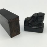 A 18TH/19TH Century Japanese/ Chinese wood block seal, Together with a 19th century carved wood