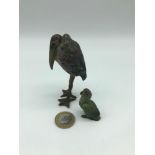 Antique Cold painted bronze parrot figure and large cold painted bronze bird figure. Large bird