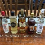 A Lot of five bottles of mixed spirits, Bacardi Gold 70cl, Cocobay Caribbean Rum 70cl, Ban Brandy,