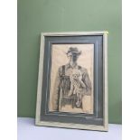Original pencil drawing of old gentleman holding his dog, Signed Cathy Gray dated 1999. Frame