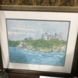 An original Batik on silk by Elizabeth Sykes, titled Culzean castle, Frame measures 60x70cm