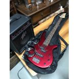 Yamaha Bass Guitar together with Peavey amplifier.