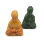 A Lot of two hand carved green and yellow jade pendant Buddha's