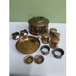 A 19th century Indian copper Paan Daan Betel nut box or Spice caddy with various vessel pots and