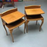 A Pair of Light oak Cabroile leg bed side tables. Measure 70x44x37cm