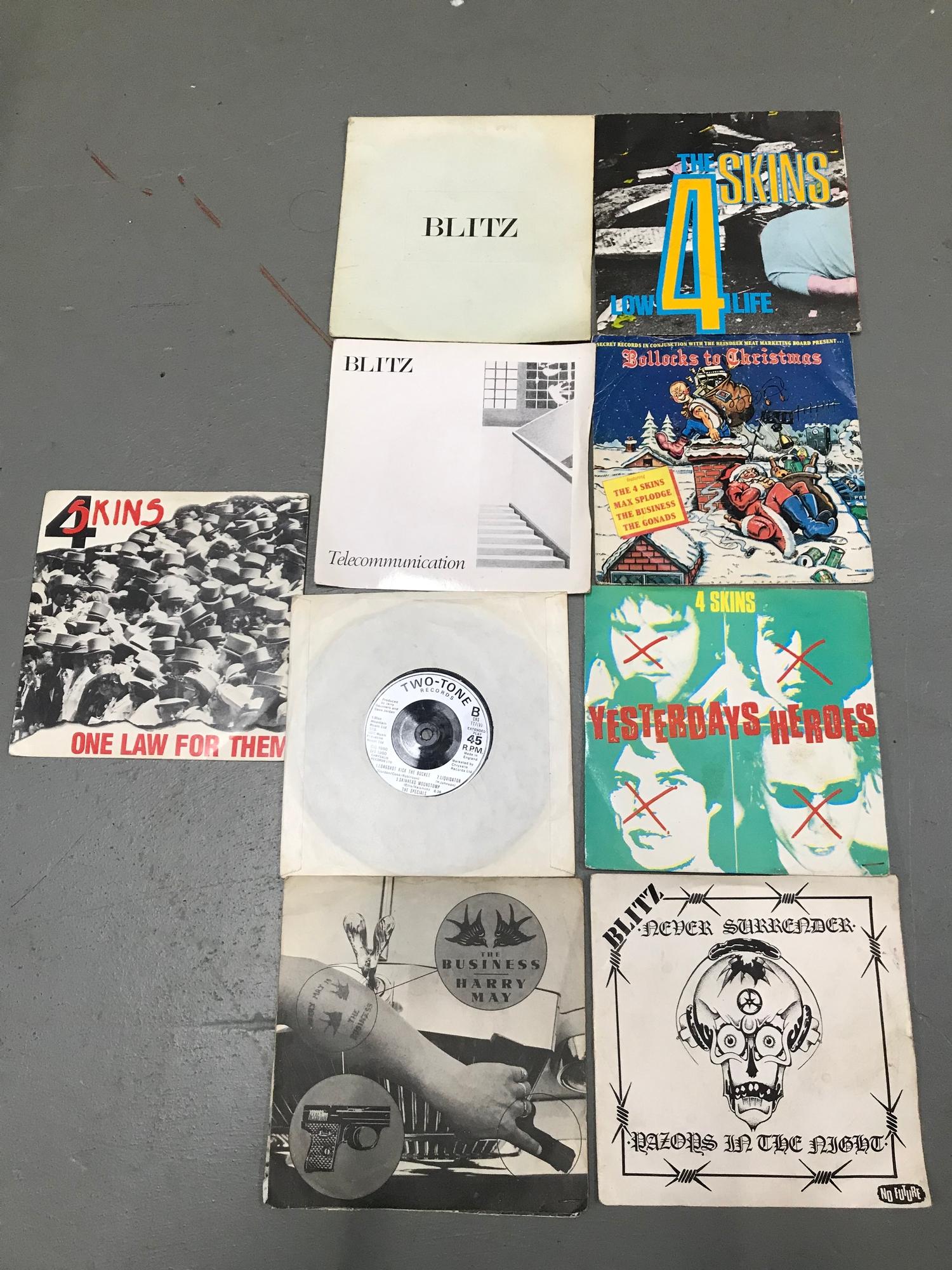 A Lot of 9 Oi & Skinhead 45rmp's includes 4 Skins, The Business Harry May & Bollocks to Christmas