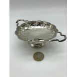 A Birmingham silver ornate pierced double handle tazza dish, Made by William Suckling Ltd, Dated