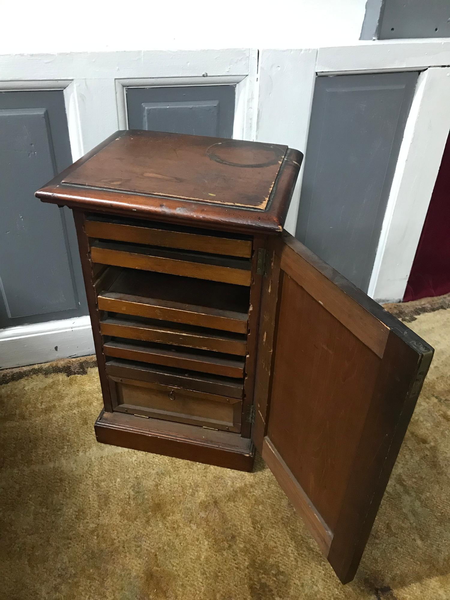 Antique mahogany watch makers cabinet, Has interior drawers and pull down flap, Measures 48. - Image 2 of 2