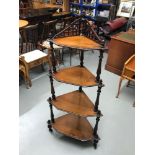 A 18th/ 19th Century Mahogany 4 tier what not corner unit designed with a acorn top finial. On