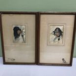 A Pair of Pastel drawings on paper of hunting dogs by L.W.Fraser c1925.