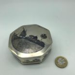 Antique Solid silver Islamic Niello silver four foot, lidded trinket box.