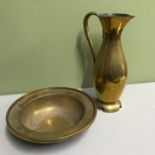 A lot of two 19th century Persian style brass and copper items, together with a brass church