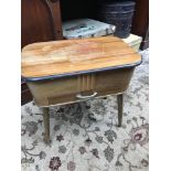 A Vintage sewing box table together with a quantity of sewing items.