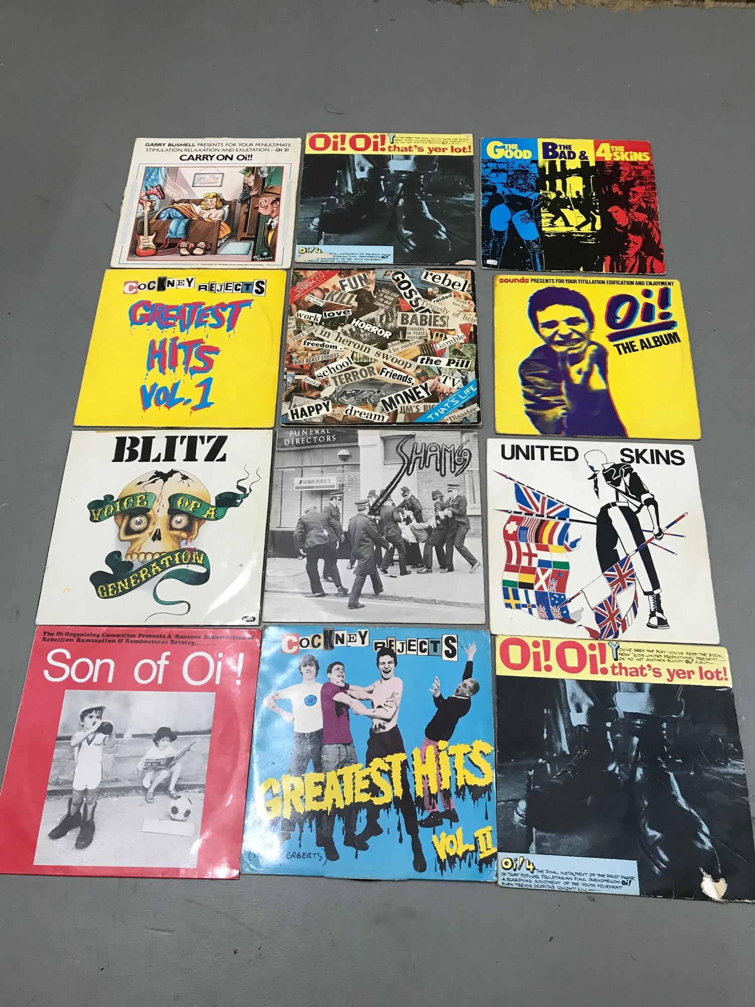 A Collection of Oi Oi & Skinhead LP Records. Includes Carry on Oi, Oi Oi Thats yer lot x2, The