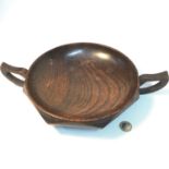 An early 1900's arts and crafts elm wood two handle fruit bowl, Signed Wm Bailiff to the base.