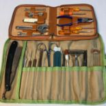 A Vintage dentistry toolkit includes cut throat razor. Together with vintage tool set.