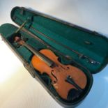 Antique violin with bow & coffin carry case.