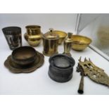 A selection of antique mid & far eastern brass items