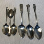 A lot of 6 various sized silver tea spoons, Includes A Georgian Scottish silver spoon by