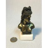A Small antique bronze bust of Aphrodite sat upon a marble base, Signed to the back . Measures