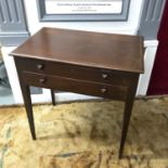 An early 20th century two drawer console table, Fitted with Deco style wooden handles, Maker R.