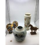 A Selection of Oriental ware to include two highly detailed small guilt vase's, a 19th Century