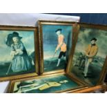 A Lot of 4 vintage golfing prints on canvas, all fitted with gilt frames.