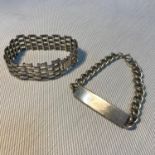 A heavy London silver I.D. Curb bracelet together with modern Sheffield silver ladies bracelet. (I.