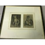 A lot of Louis Wain framed prints, titled 'What the dog did to the cat next door' & 'What the cat