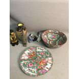 A Collection of Oriental Figures, to include A Swallow Vase Hand Painted Bowl with plate and A