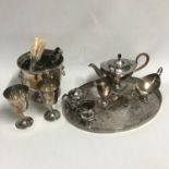 A Quantity of Silver plated and E.P Wares which includes E.P Three piece Squirrel brand Art Deco tea