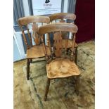 A Lot of three 19th century Elm wood lath back chairs. Lovely rustic patina to each chair.