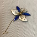 Sterling silver and enamel Norwegian brooch, designed as an orchid flower. Impressed mark to the