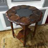 A Solid oak serving top table. 17th century carved oak butler style top carved with thistles, Fitted