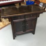 Antique Chinese two drawer, two door cabinet, Measures 82x97x45cm