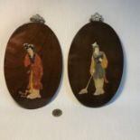 A Pair of early 1900's Chinese wall plaques, Depicting two Chinese ladies made from various Hard