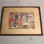 Original watercolour depicting Egyptian dancer entertaining the Dignitaries. No signature. Frame