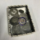 A Lot of antique and vintage coins which includes George III 1823 Silver and enamel brooch coin,