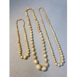 A Lot of three Victorian Ivory and bone graduating bead necklaces