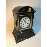 Antique large mantel cuckoo clock, designed in a black chinoiserie lacquer paint, hand painted