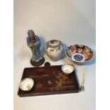 A Lot of antique Chinese and Japanese pottery items which includes Chinese Blue Flambe pottery