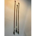 A Lot of three antique Violin bows which includes P and H London maker bow.