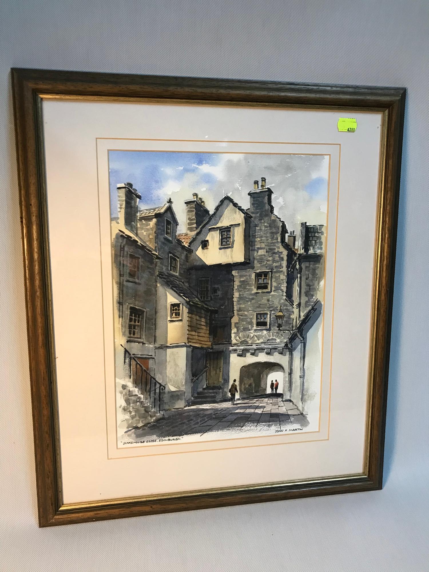 John F Martin Scottish artist Original watercolour titled 'Bakehouse Close, Edinburgh' Art work