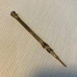 A Victorian yellow metal swivel pencil, designed with a blood agate stone to the top, (possibly