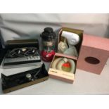 A Collection of Vintage Items to include a Portable ITT Stereo Record Player, A Storm Lamp and a