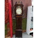 A 19th century Scottish long cased grandfather clock, Hand painted face, Maker Robert Arra,