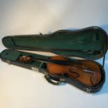 Antique violin with bow and case.