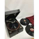 A Vintage portable Columbia No.112. gramophone with records. Supplied by Heins & Co Ltd. In a