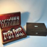 A Full Sheffield cutlery set together with Victorian document box with keys.