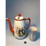 A 20th century Chinese hand painted tea pot together with 20th century crackled glazed Chinese vase.